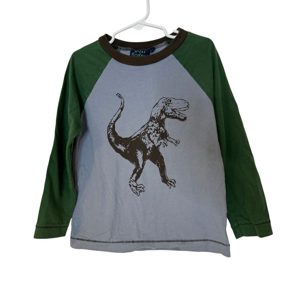 Mini Boden 3-4Y 3 4 T-Rex Baseball Long Sleeve Dinosaur Tee Shirt
